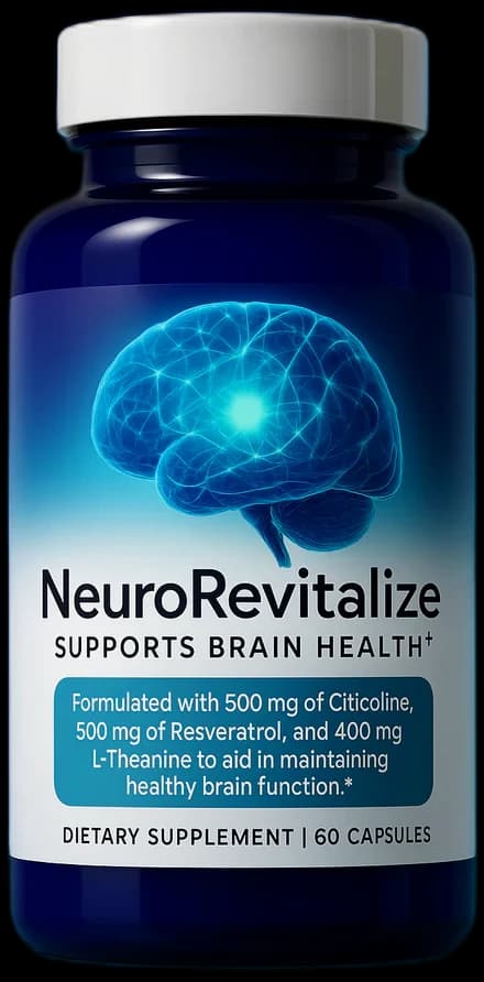 NeuroRevitalize bottle, 60 capsules, with citicoline, resveratrol and L-theanine